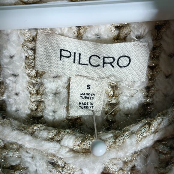 Pilcro Sweater Vest Women Small Cream Gold Metallic Turtleneck Layer - Picture 3 of 8